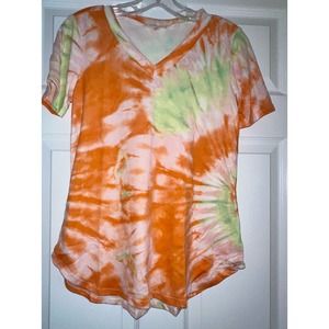 Sweet Lovely by Jen Orange Tie-Dye V-Neck Top ~ S